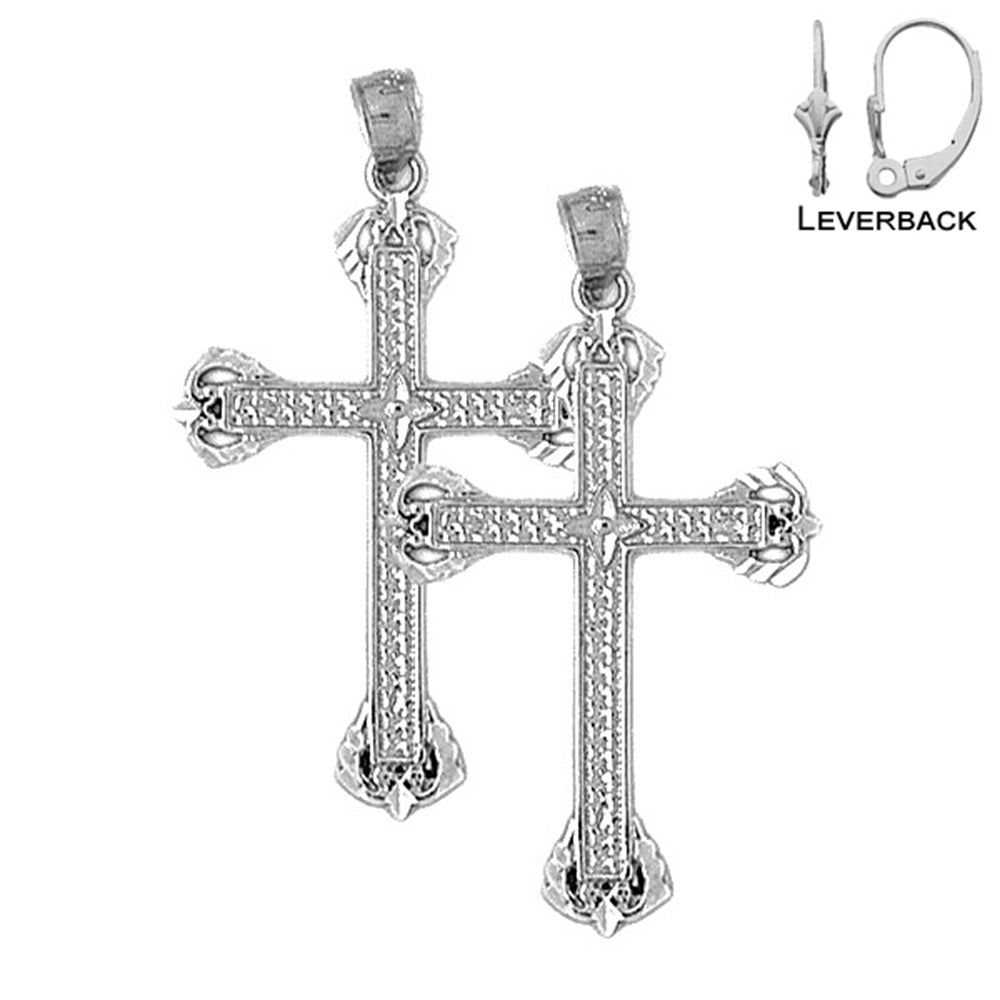 Sterling Silver 37mm Latin Cross Earrings (White or Yellow Gold Plated)