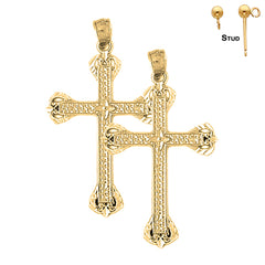 Pendientes de cruz latina de plata de ley de 37 mm (chapados en oro blanco o amarillo)