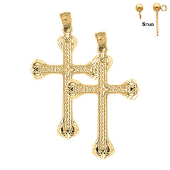 Sterling Silver 37mm Latin Cross Earrings (White or Yellow Gold Plated)