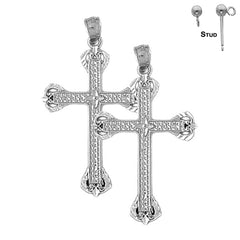 Sterling Silver 37mm Latin Cross Earrings (White or Yellow Gold Plated)