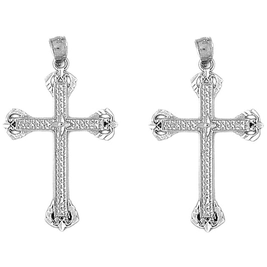 Sterling Silver 37mm Latin Cross Earrings
