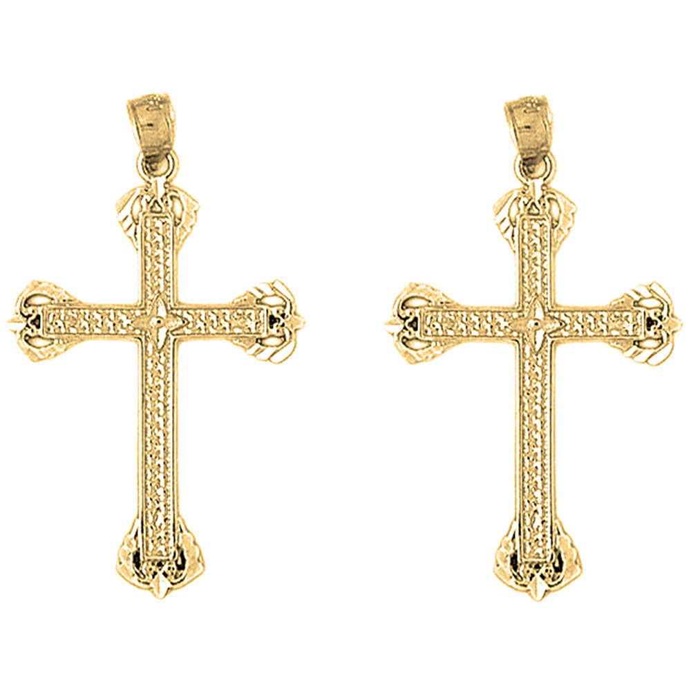 Yellow Gold-plated Silver 37mm Latin Cross Earrings