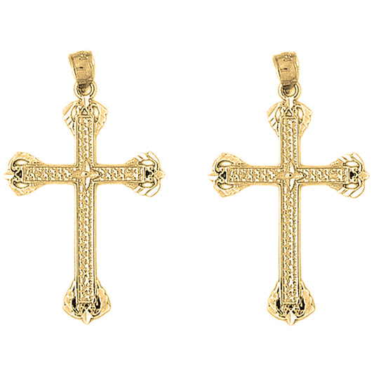 Yellow Gold-plated Silver 37mm Latin Cross Earrings