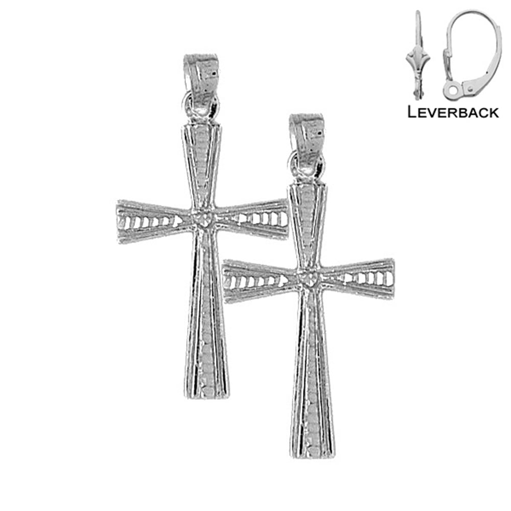 Sterling Silver 34mm Teutonic Cross Earrings (White or Yellow Gold Plated)
