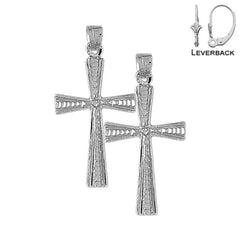 Sterling Silver 34mm Teutonic Cross Earrings (White or Yellow Gold Plated)