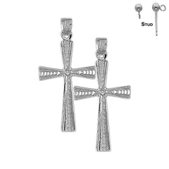 Sterling Silver 34mm Teutonic Cross Earrings (White or Yellow Gold Plated)