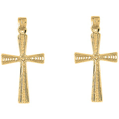 Yellow Gold-plated Silver 34mm Teutonic Cross Earrings