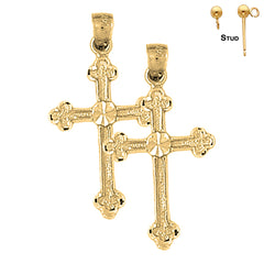 Sterling Silver 31mm Budded Cross Earrings (White or Yellow Gold Plated)