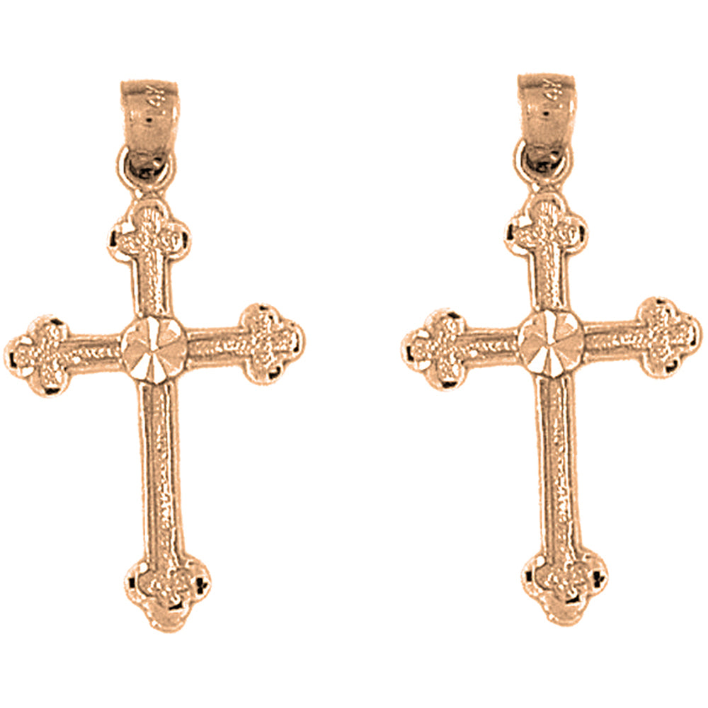 14K or 18K Gold 31mm Budded Cross Earrings