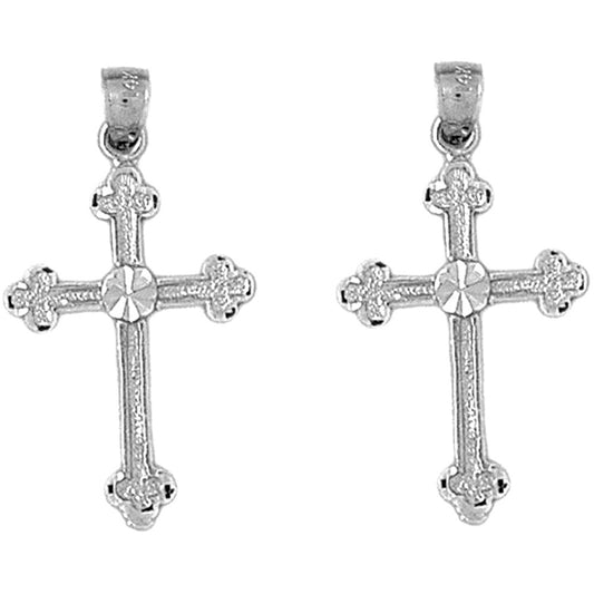 Sterling Silver 31mm Budded Cross Earrings