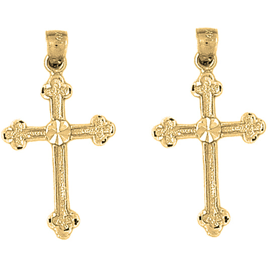 14K or 18K Gold 31mm Budded Cross Earrings
