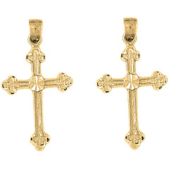 14K or 18K Gold 31mm Budded Cross Earrings