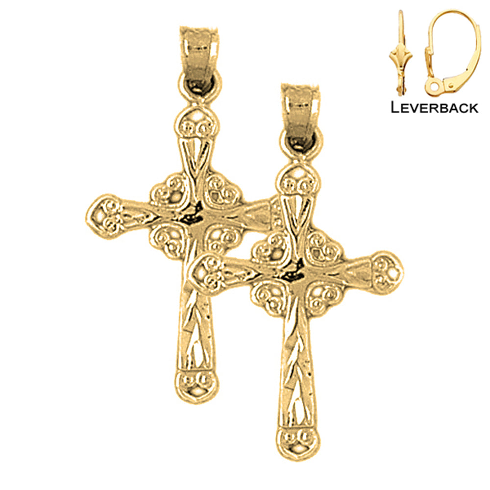 Aretes con cruz de gloria con brotes de oro de 14 quilates o 18 quilates