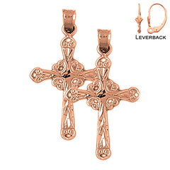 14K or 18K Gold Budded Glory Cross Earrings