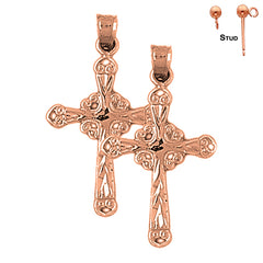 14K or 18K Gold Budded Glory Cross Earrings