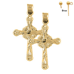 Sterling Silver 31mm Budded Glory Cross Earrings (White or Yellow Gold Plated)