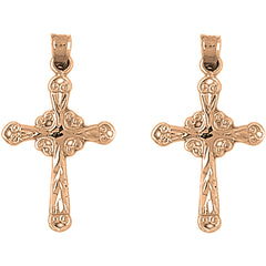 14K or 18K Gold 31mm Budded Glory Cross Earrings