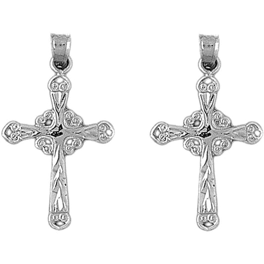 Sterling Silver 31mm Budded Glory Cross Earrings