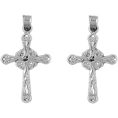 Sterling Silver 31mm Budded Glory Cross Earrings