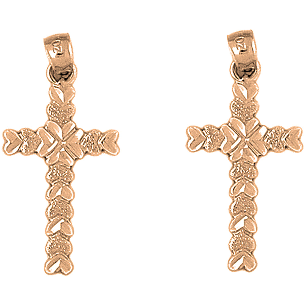 14K or 18K Gold 34mm Heart Cross Earrings