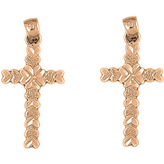 14K or 18K Gold 34mm Heart Cross Earrings