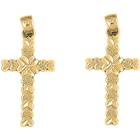 14K or 18K Gold 34mm Heart Cross Earrings