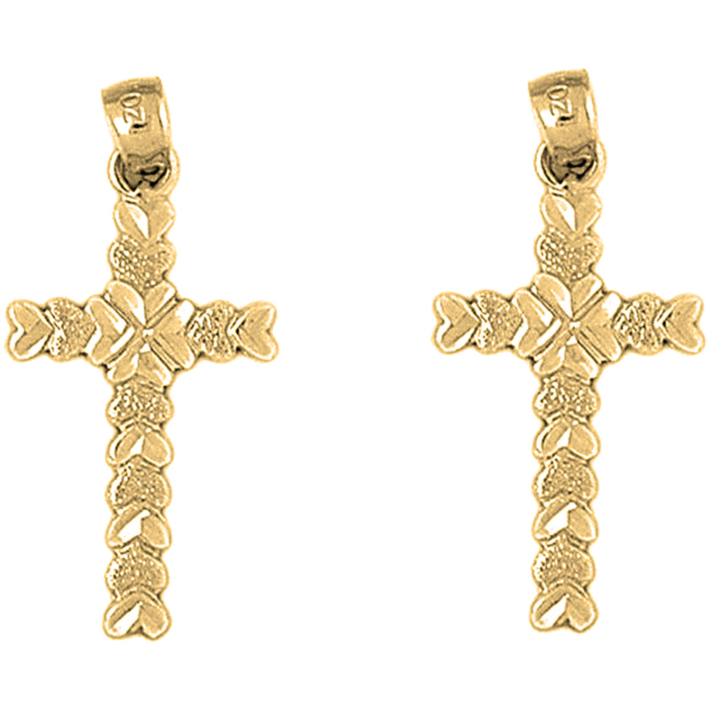 Yellow Gold-plated Silver 34mm Heart Cross Earrings