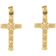 Yellow Gold-plated Silver 34mm Heart Cross Earrings
