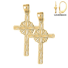 Sterling Silver 33mm Glory Cross Earrings (White or Yellow Gold Plated)