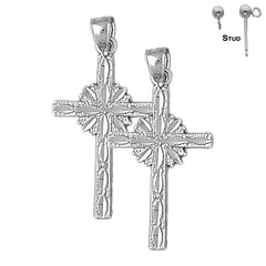 Sterling Silver 33mm Glory Cross Earrings (White or Yellow Gold Plated)