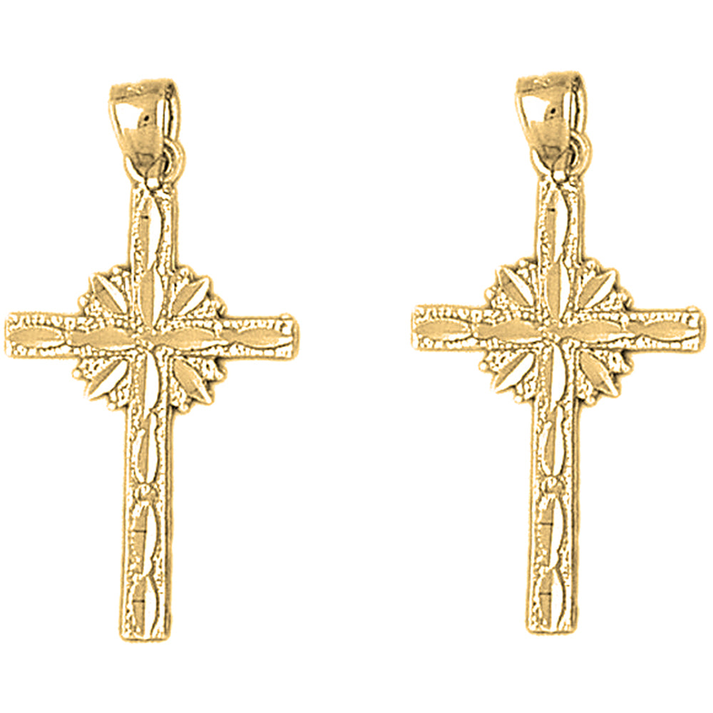 Yellow Gold-plated Silver 33mm Glory Cross Earrings