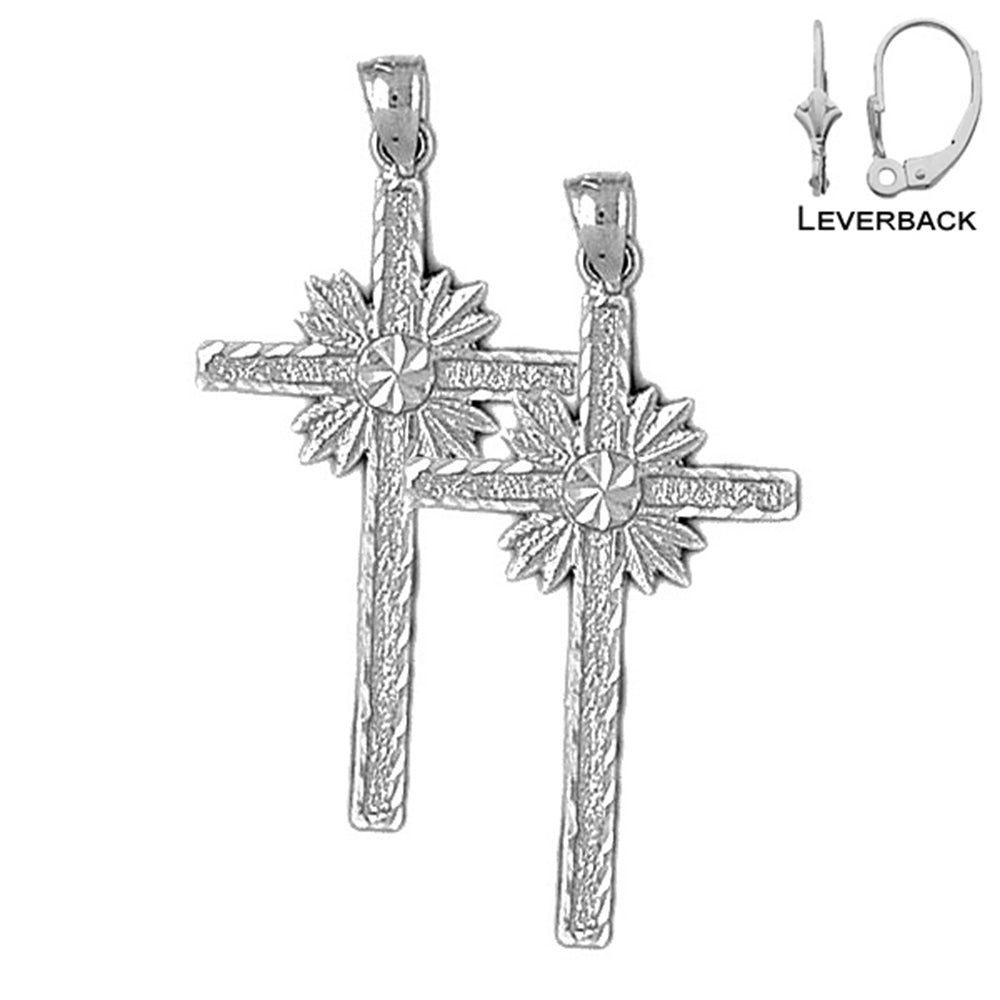 Sterling Silver 37mm Glory Cross Earrings (White or Yellow Gold Plated)