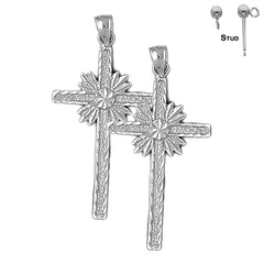 Sterling Silver 37mm Glory Cross Earrings (White or Yellow Gold Plated)