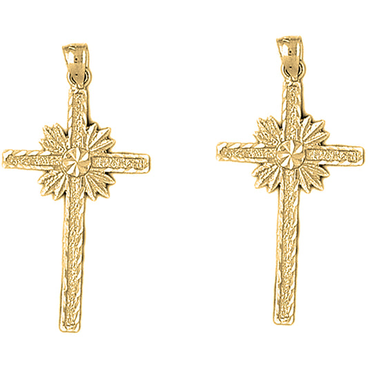 Yellow Gold-plated Silver 37mm Glory Cross Earrings