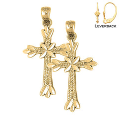 Sterling Silver 35mm Budded Cross Earrings (White or Yellow Gold Plated)