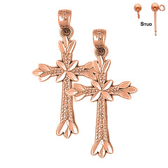 14K or 18K Gold Budded Cross Earrings