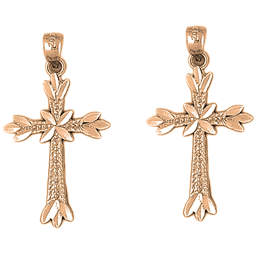 14K or 18K Gold 35mm Budded Cross Earrings