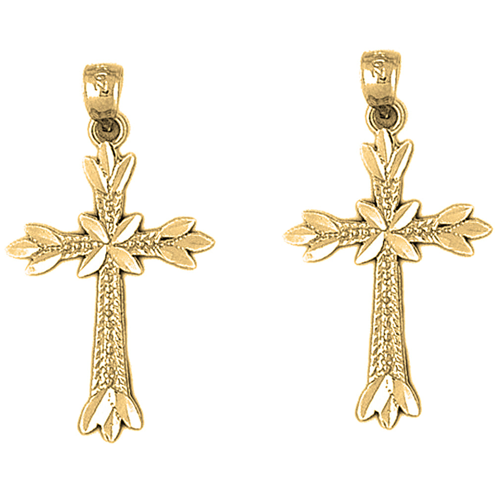 14K or 18K Gold 35mm Budded Cross Earrings