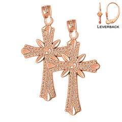 14K or 18K Gold Budded Cross Earrings