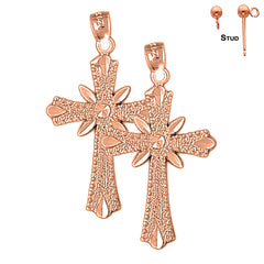 14K or 18K Gold Budded Cross Earrings