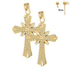 14K or 18K Gold Budded Cross Earrings