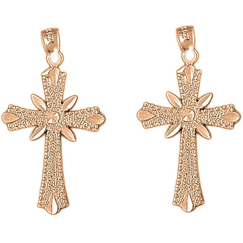 14K or 18K Gold 35mm Budded Cross Earrings