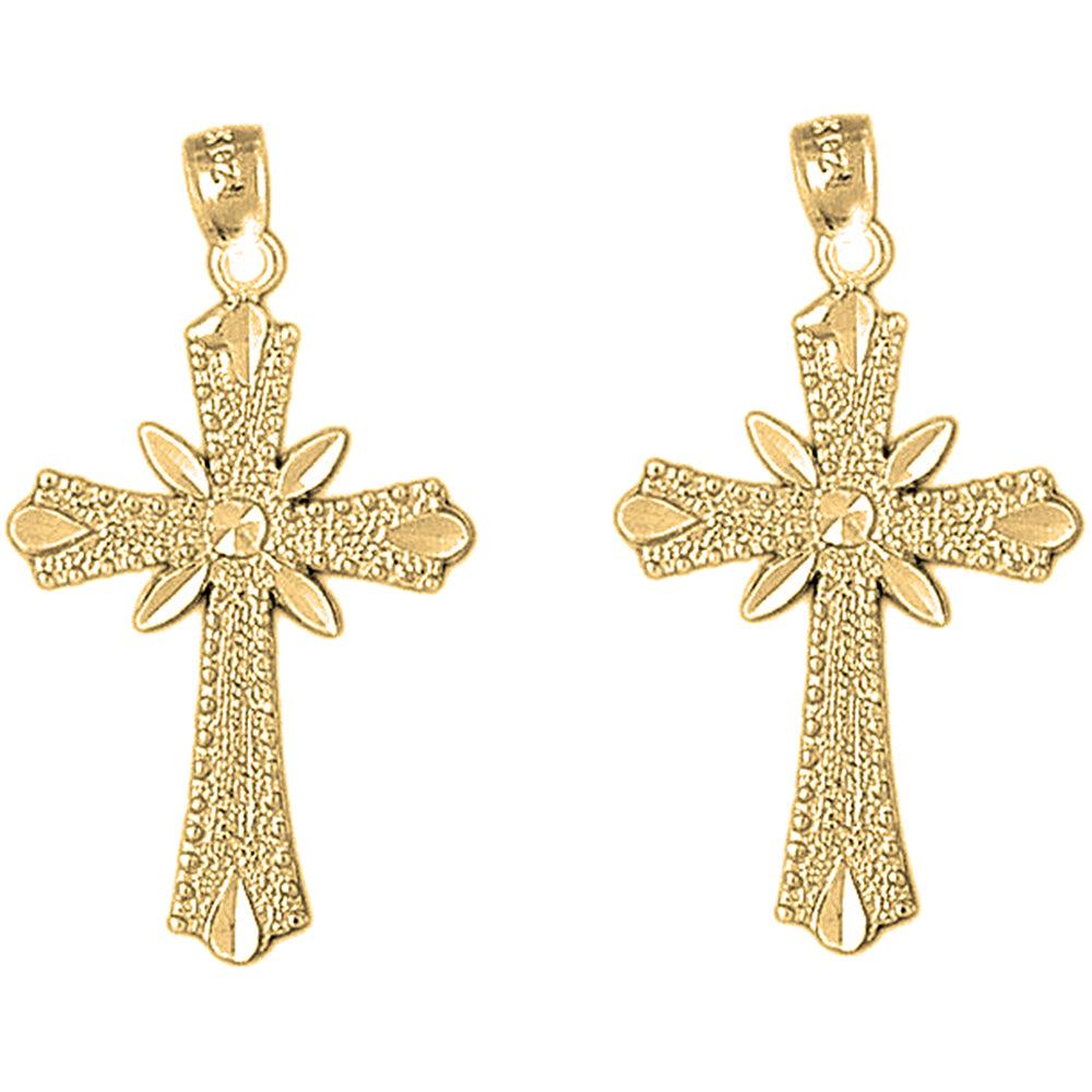 14K or 18K Gold 35mm Budded Cross Earrings