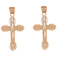 14K or 18K Gold 36mm Budded Cross Earrings