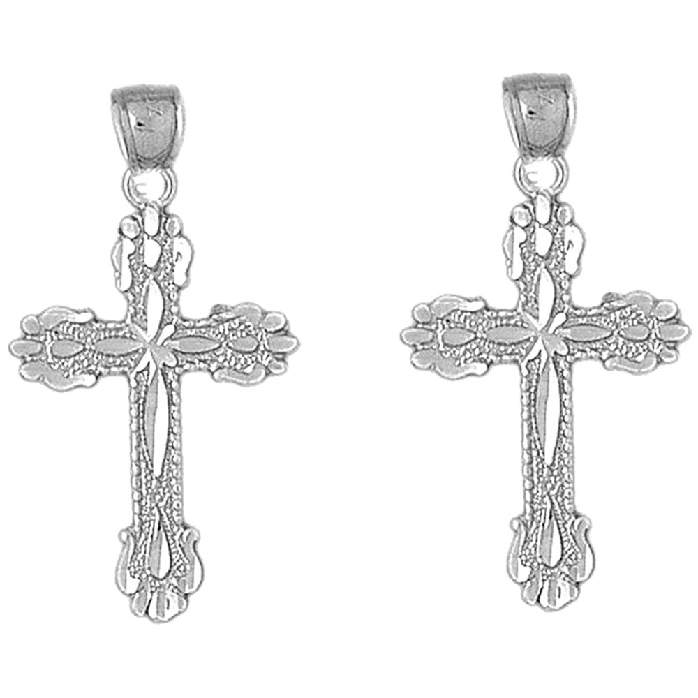 Sterling Silver 36mm Budded Cross Earrings