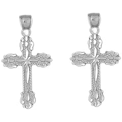 Sterling Silver 36mm Budded Cross Earrings