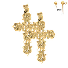 Pendientes de cruz con brotes de plata de ley de 34 mm (chapados en oro blanco o amarillo)