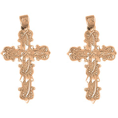 14K or 18K Gold 34mm Budded Cross Earrings