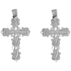 Sterling Silver 34mm Budded Cross Earrings