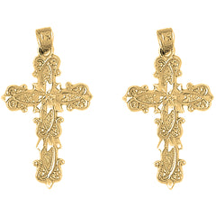 14K or 18K Gold 34mm Budded Cross Earrings